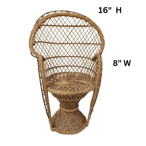 Vintage Bohemian Wicker Chair Plant Stand Home Decor